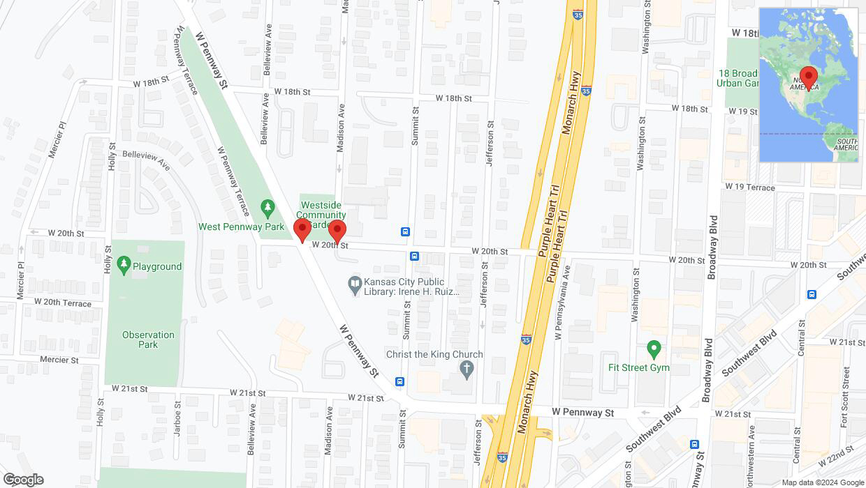 A detailed map that shows the affected road due to 'West Pennway Terrace closed in Kansas City' on June 10th at 2:13 p.m.