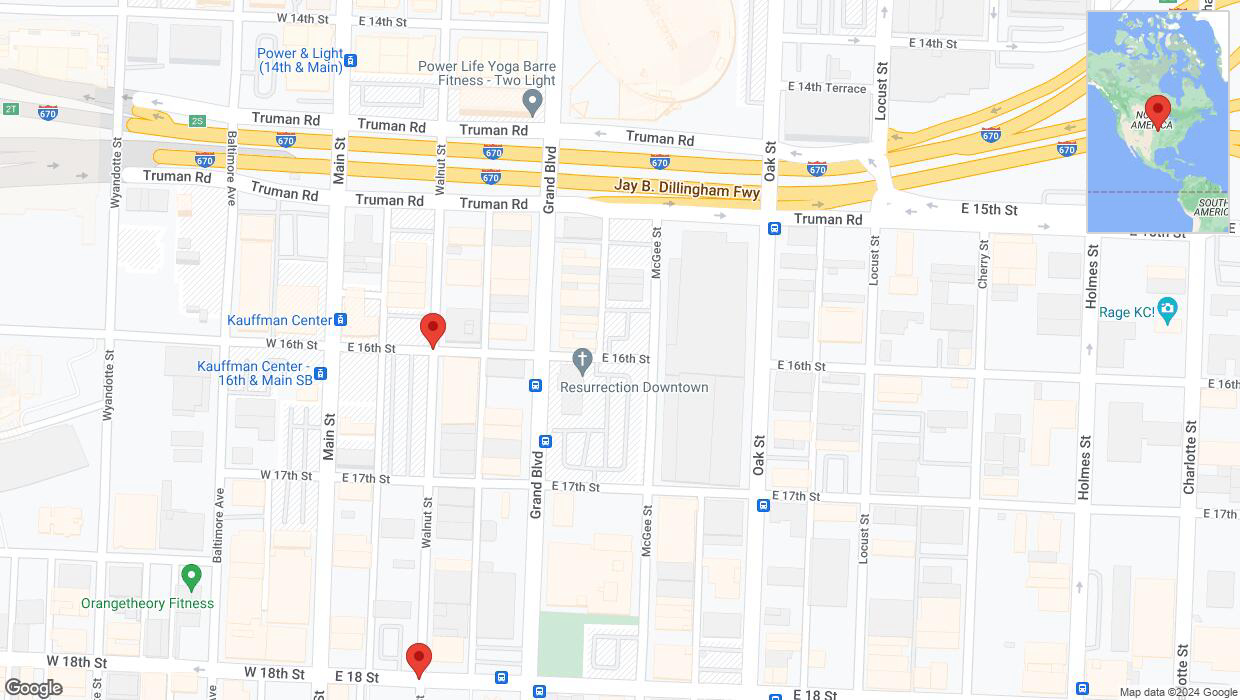 A detailed map that shows the affected road due to 'Walnut Street closed in Kansas City' on June 13th at 10:27 p.m.