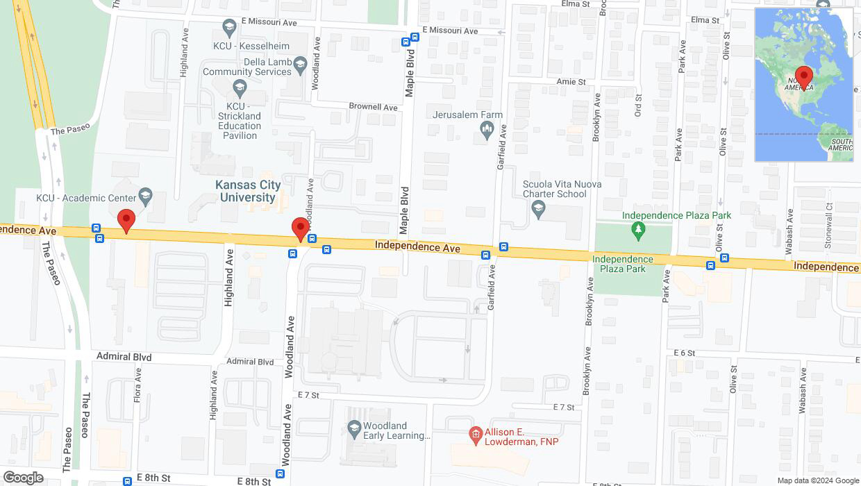 A detailed map that shows the affected road due to 'Kansas City: Independence Avenue/US-24 temporarily closed' on June 16th at 9:15 p.m.