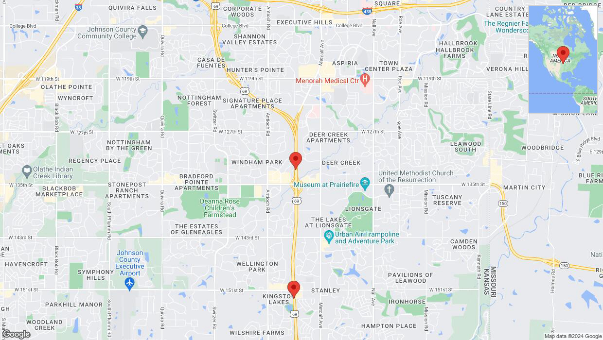 A detailed map that shows the affected road due to 'US-69 temporarily closed in Overland Park' on June 12th at 6 p.m.