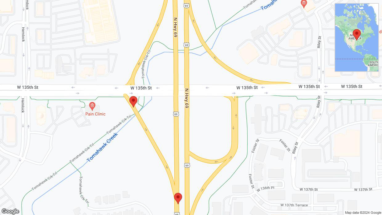 A detailed map that shows the affected road due to 'Overland Park: West 135th Street closed' on June 12th at 6:36 p.m.