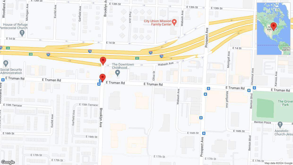 A detailed map that shows the affected road due to 'Kansas City: East Truman Road temporarily closed' on June 13th at 12:47 p.m.
