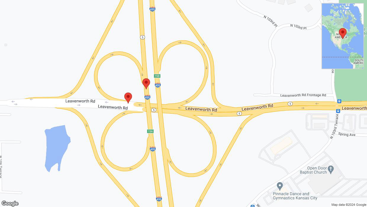A detailed map that shows the affected road due to 'Leavenworth Road temporarily closed in Kansas City' on June 13th at 2:50 p.m.