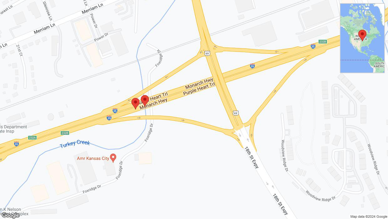 A detailed map that shows the affected road due to 'Crash reported on northbound I-35 in Kansas City' on June 13th at 4:13 p.m.
