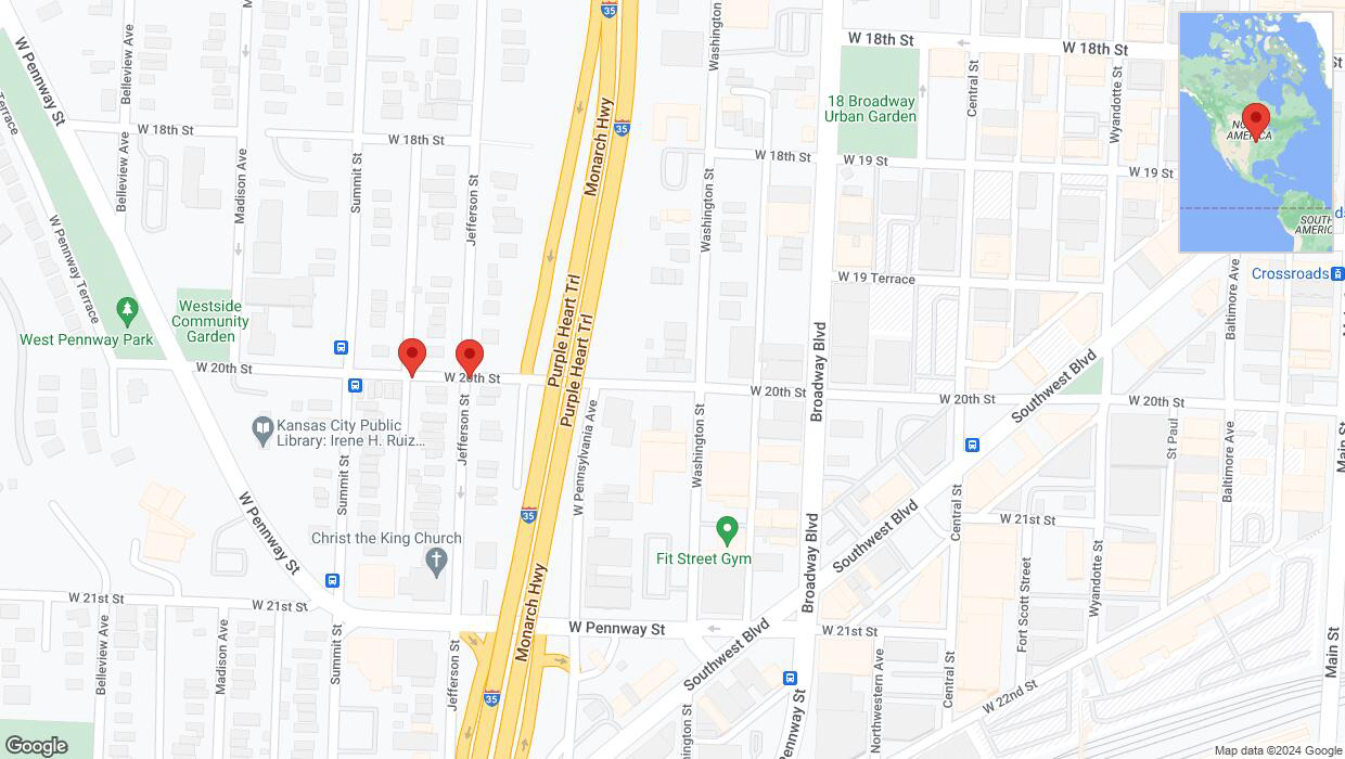 A detailed map that shows the affected road due to 'Jefferson Street closed in Kansas City' on June 13th at 7:36 p.m.