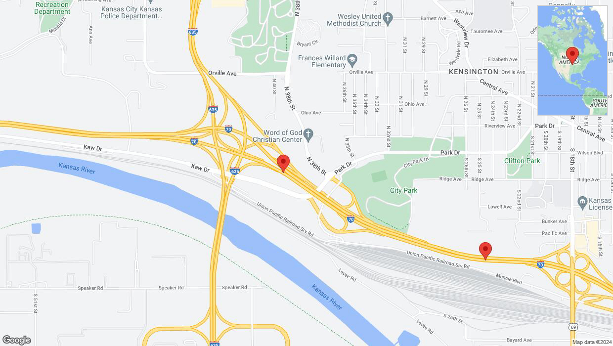 A detailed map that shows the affected road due to 'Crash report: I-70' on June 13th at 10:03 p.m.
