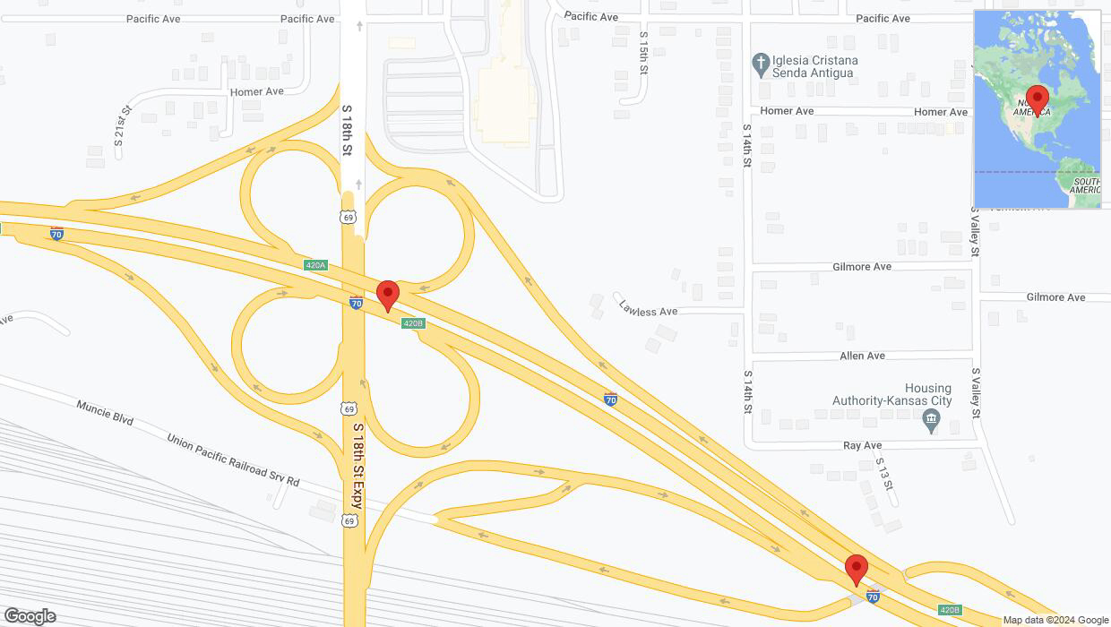 A detailed map that shows the affected road due to 'Kansas City: I-70 temporarily closed' on June 13th at 10:51 p.m.