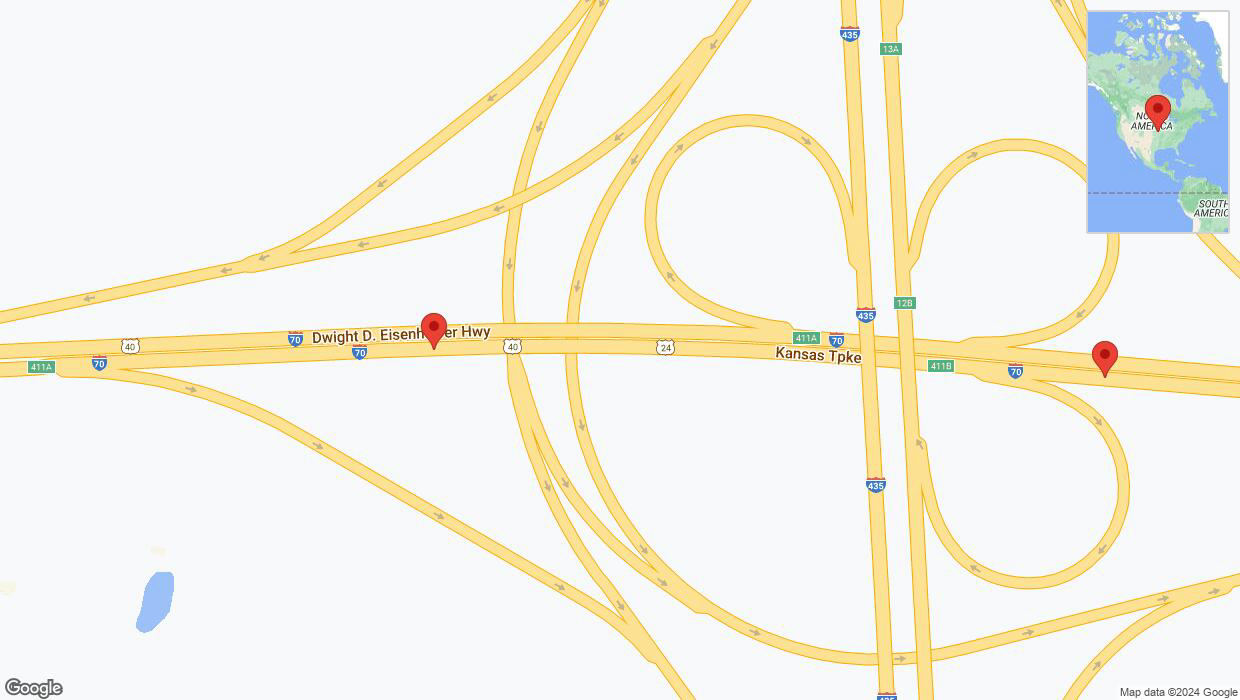 A detailed map that shows the affected road due to 'Lane on I-70 closed in Edwardsville' on June 13th at 11:14 p.m.