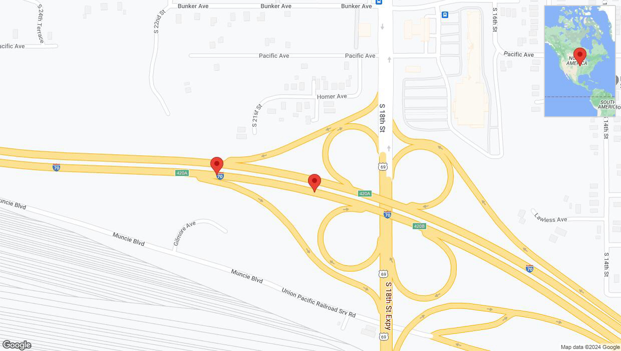 A detailed map that shows the affected road due to 'Reports of a crash on eastbound I-70' on June 13th at 11:20 p.m.