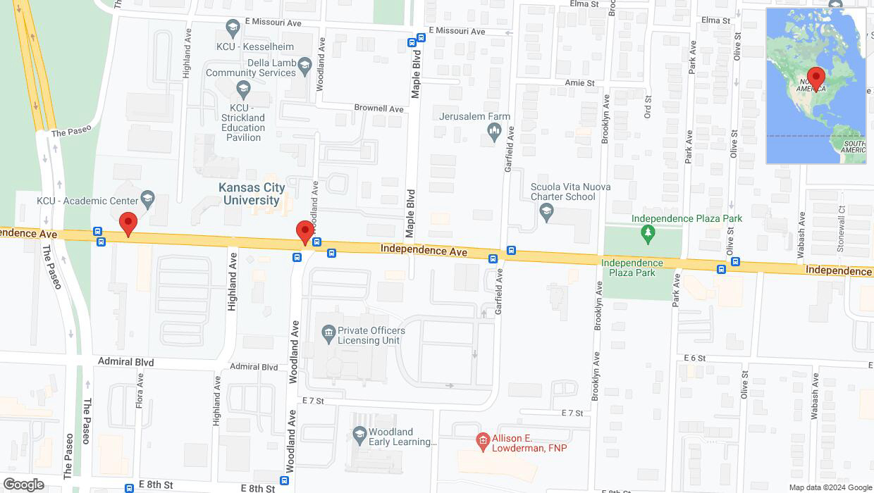 A detailed map that shows the affected road due to 'Independence Avenue/US-24 closed in Kansas City' on June 22nd at 5:38 p.m.