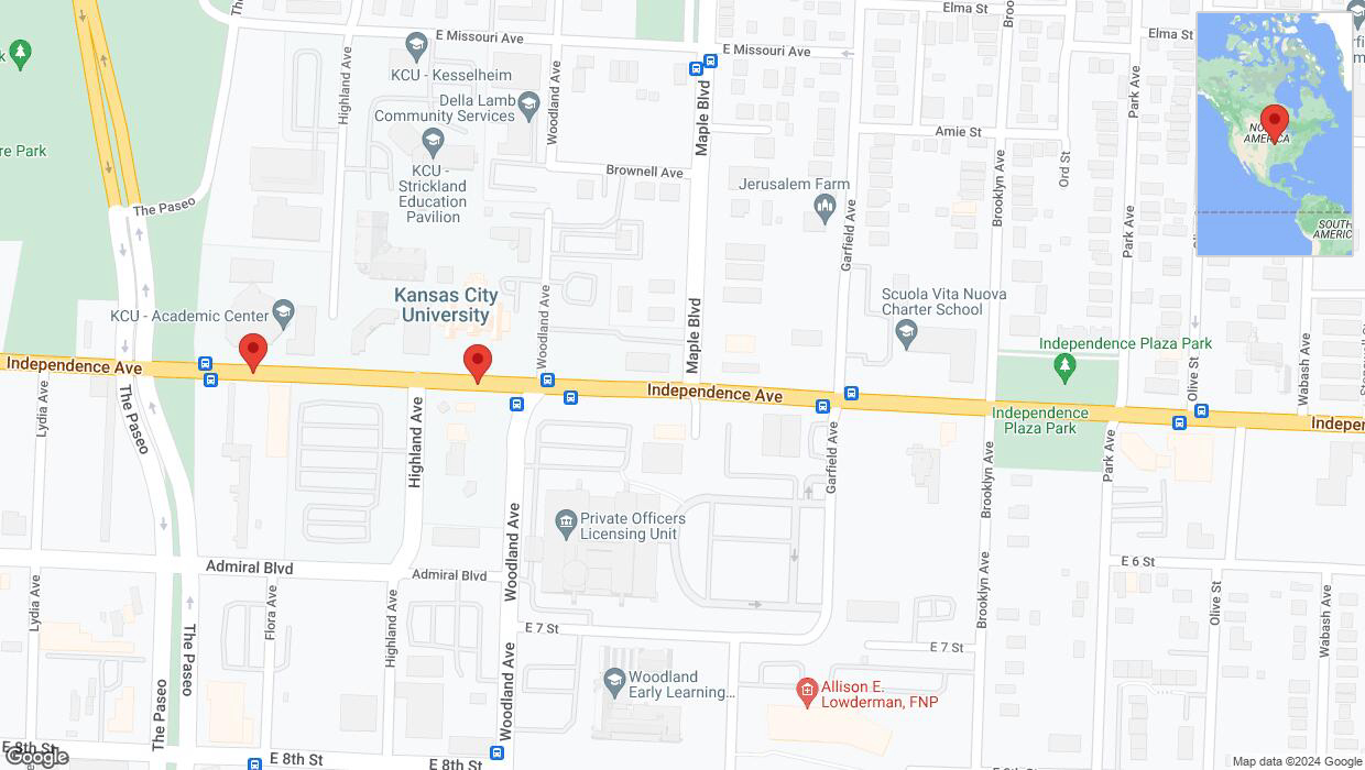 A detailed map that shows the affected road due to 'Independence Avenue/US-24 closed in Kansas City' on June 20th at 12:46 p.m.