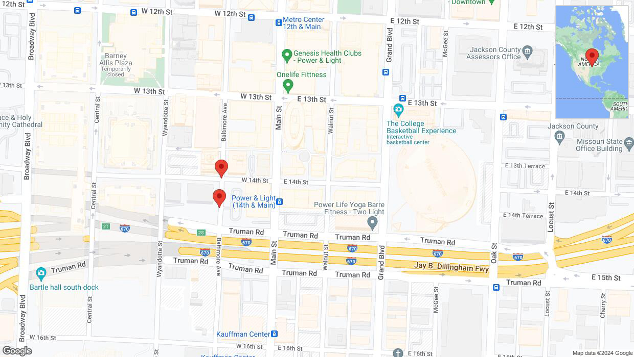 A detailed map that shows the affected road due to 'Kansas City: Baltimore Avenue closed' on June 17th at 8:55 p.m.