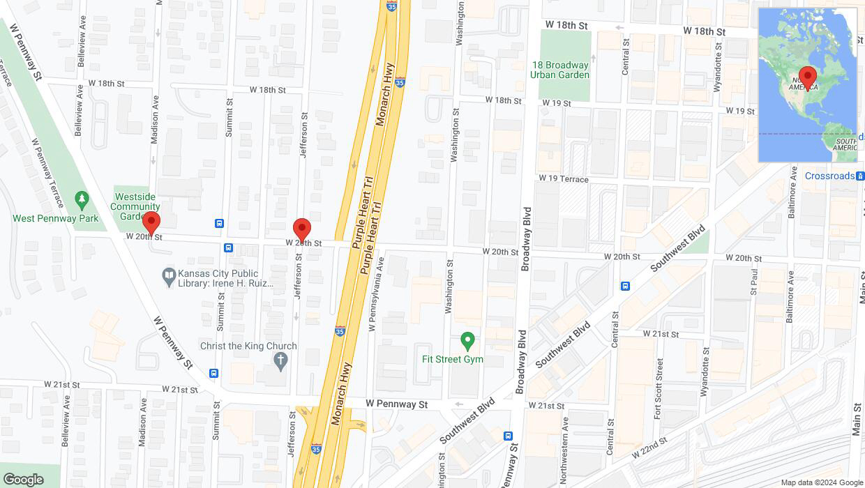 A detailed map that shows the affected road due to 'Kansas City: Jefferson Street temporarily closed' on June 19th at 1:42 p.m.