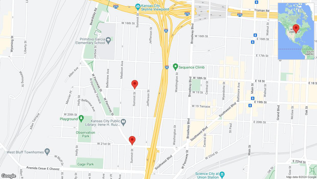 A detailed map that shows the affected road due to 'West 18th Street temporarily closed in Kansas City' on June 19th at 3:42 p.m.