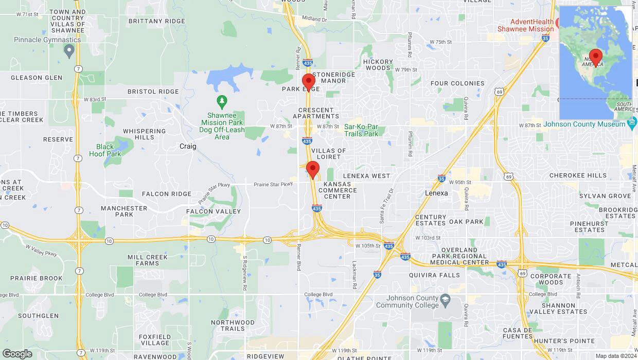 A detailed map that shows the affected road due to 'Heavy rain prompts traffic advisory on northbound I-435 in Lenexa' on June 19th at 4:42 p.m.
