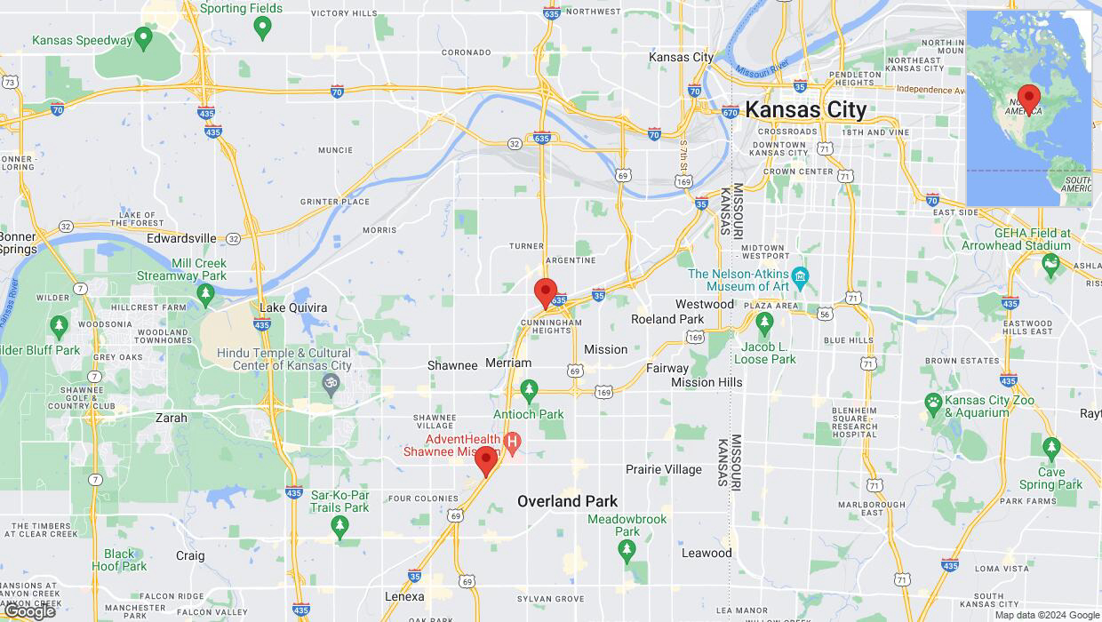 A detailed map that shows the affected road due to 'Heavy rain prompts traffic warning on westbound I-35 in Overland Park' on June 19th at 4:42 p.m.