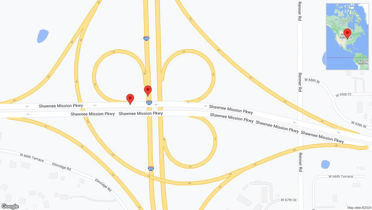 A detailed map that shows the affected road due to 'Shawnee: Shawnee Mission Parkway closed' on June 19th at 11 p.m.