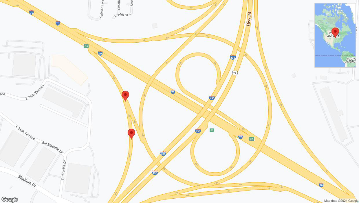 A detailed map that shows the affected road due to 'Kansas City: Enterprise Drive temporarily closed' on June 20th at 9:06 p.m.