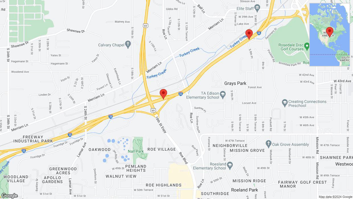 A detailed map that shows the affected road due to 'Crash reported on northbound I-35 in Kansas City' on June 20th at 10:01 p.m.