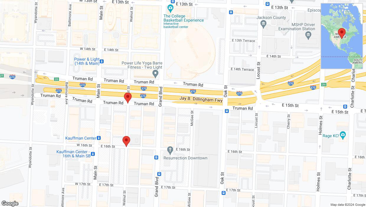 A detailed map that shows the affected road due to 'Walnut Street closed in Kansas City' on June 22nd at 8:50 p.m.