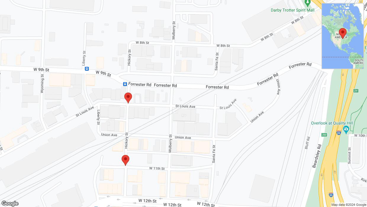 A detailed map that shows the affected road due to 'Kansas City: Saint Louis Avenue temporarily closed' on June 22nd at 9:27 p.m.