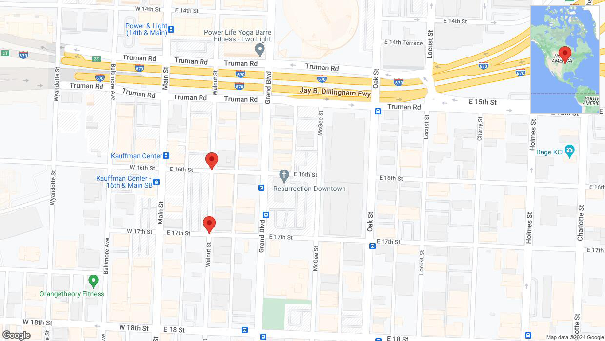 A detailed map that shows the affected road due to 'Walnut Street closed in Kansas City' on June 22nd at 9:27 p.m.