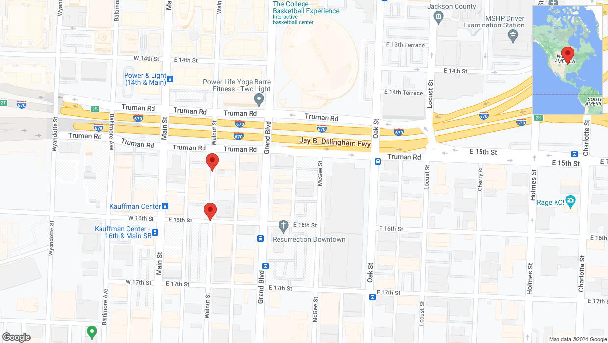 A detailed map that shows the affected road due to 'Walnut Street closed in Kansas City' on June 22nd at 9:45 p.m.