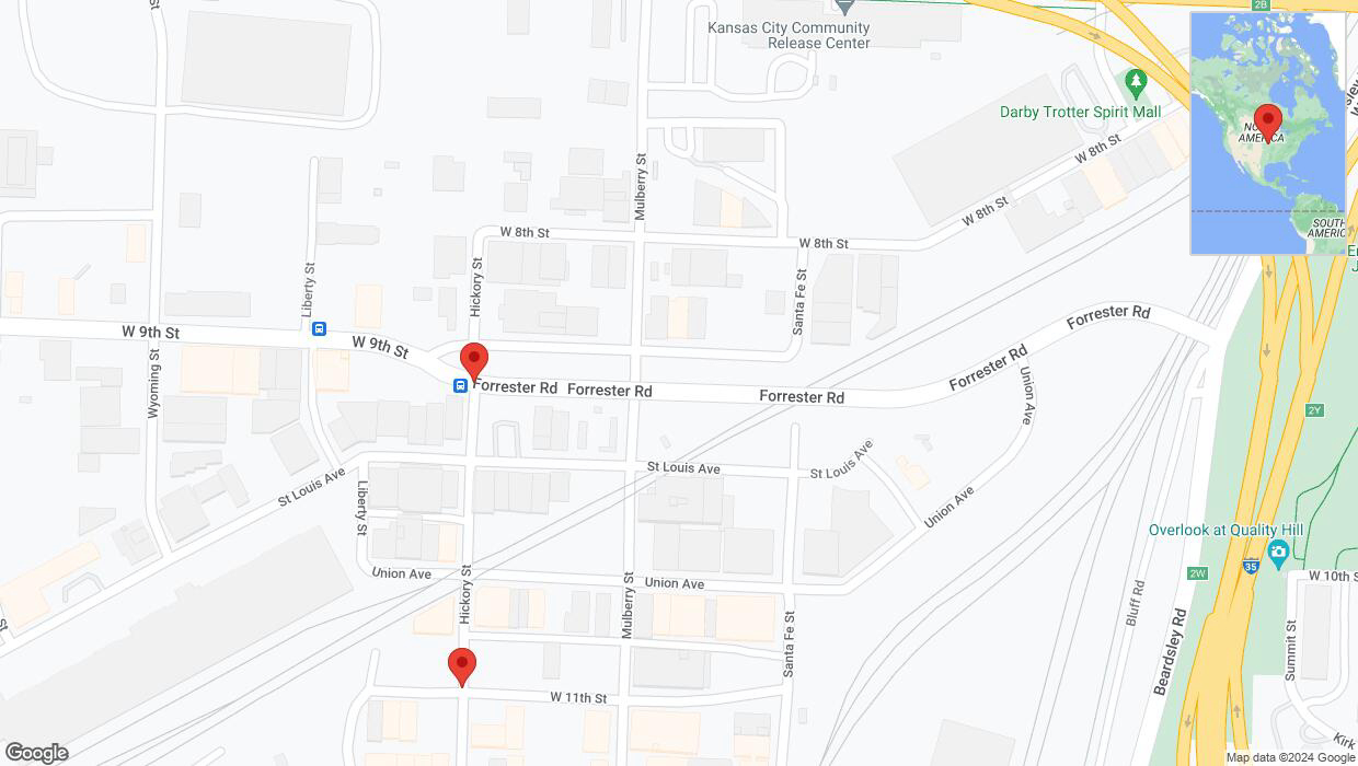 A detailed map that shows the affected road due to 'Kansas City: West 9th Street closed' on June 22nd at 10:03 p.m.