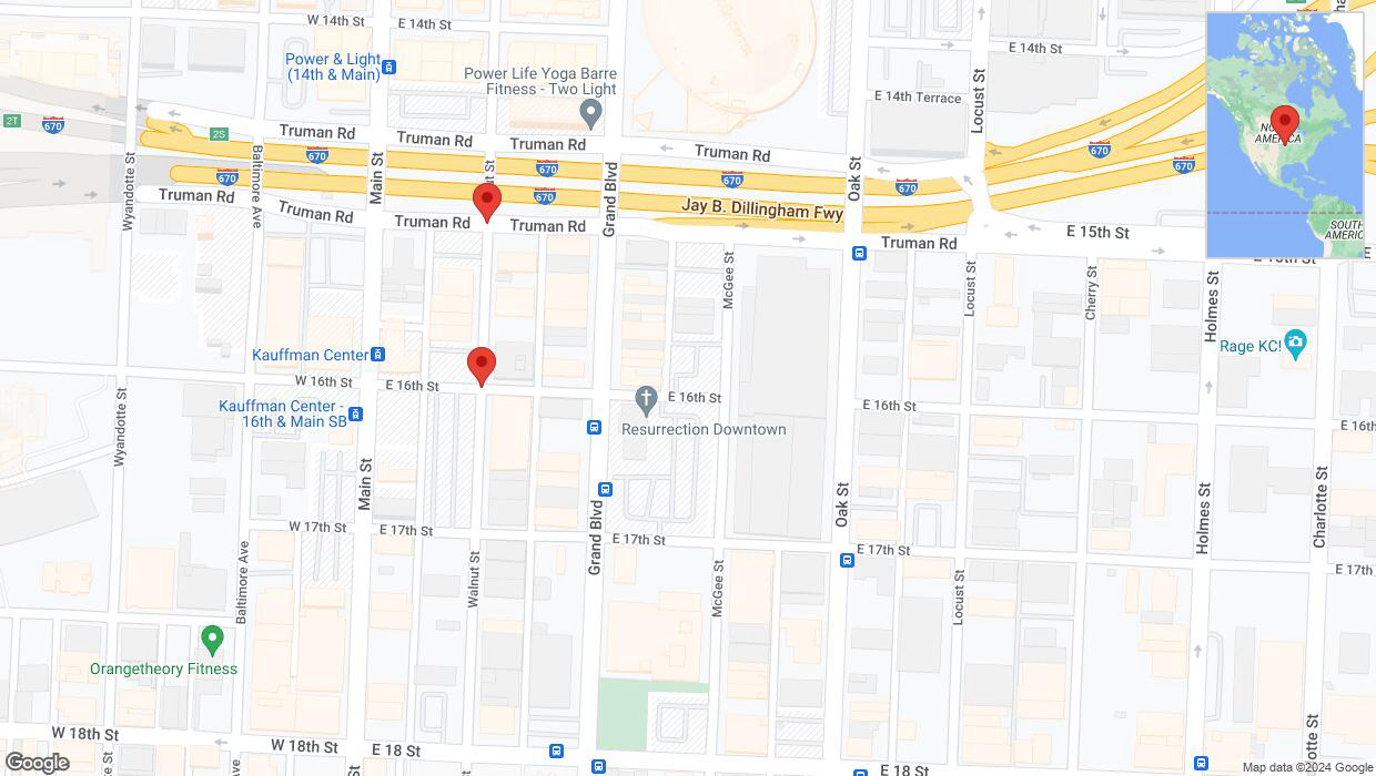 A detailed map that shows the affected road due to 'Walnut Street closed in Kansas City' on June 23rd at 1:34 p.m.