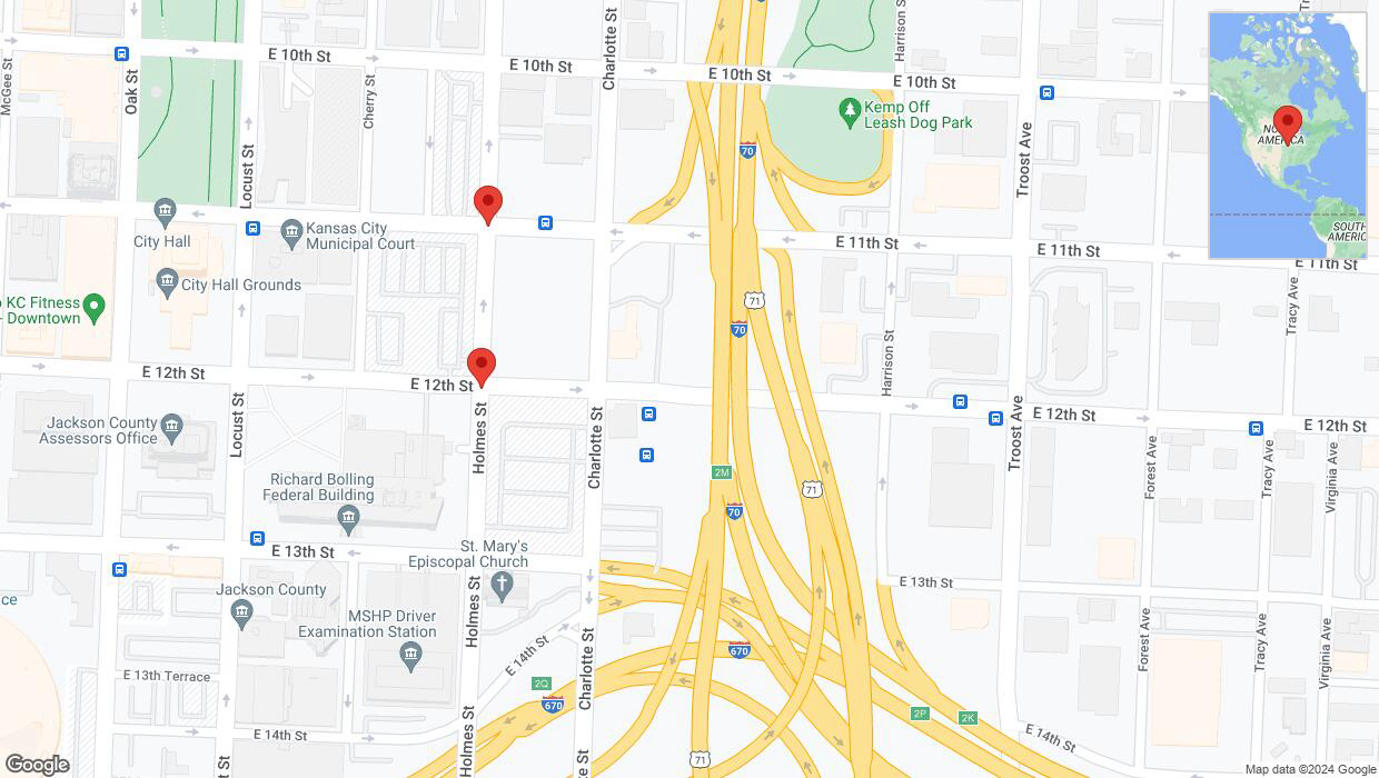 A detailed map that shows the affected road due to 'Kansas City: Holmes Street closed' on June 23rd at 4:40 p.m.