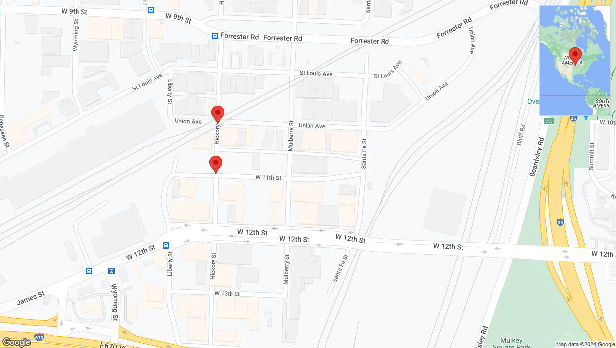 A detailed map that shows the affected road due to 'Kansas City: Hickory Street temporarily closed' on June 23rd at 10:08 p.m.