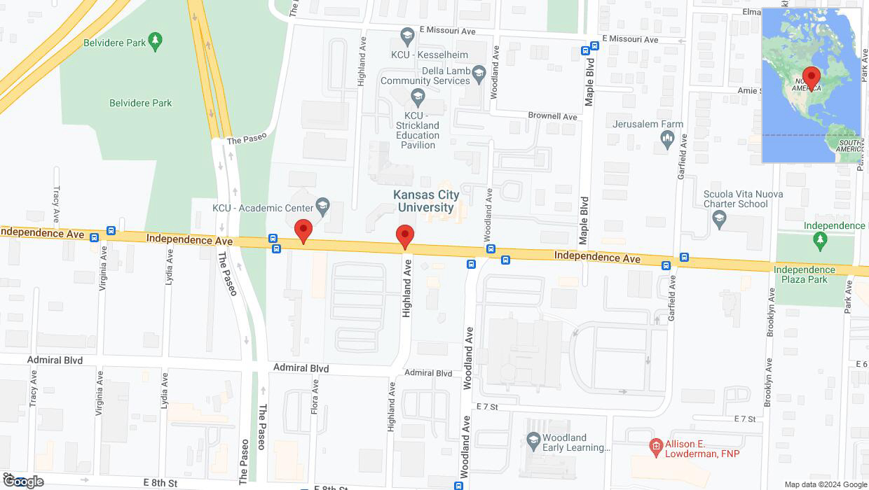 A detailed map that shows the affected road due to 'Independence Avenue/US-24 closed in Kansas City' on June 28th at 1:25 p.m.
