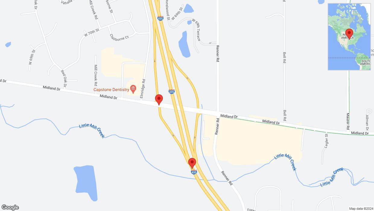 A detailed map that shows the affected road due to 'Midland Drive temporarily closed in Shawnee' on June 24th at 12:29 p.m.