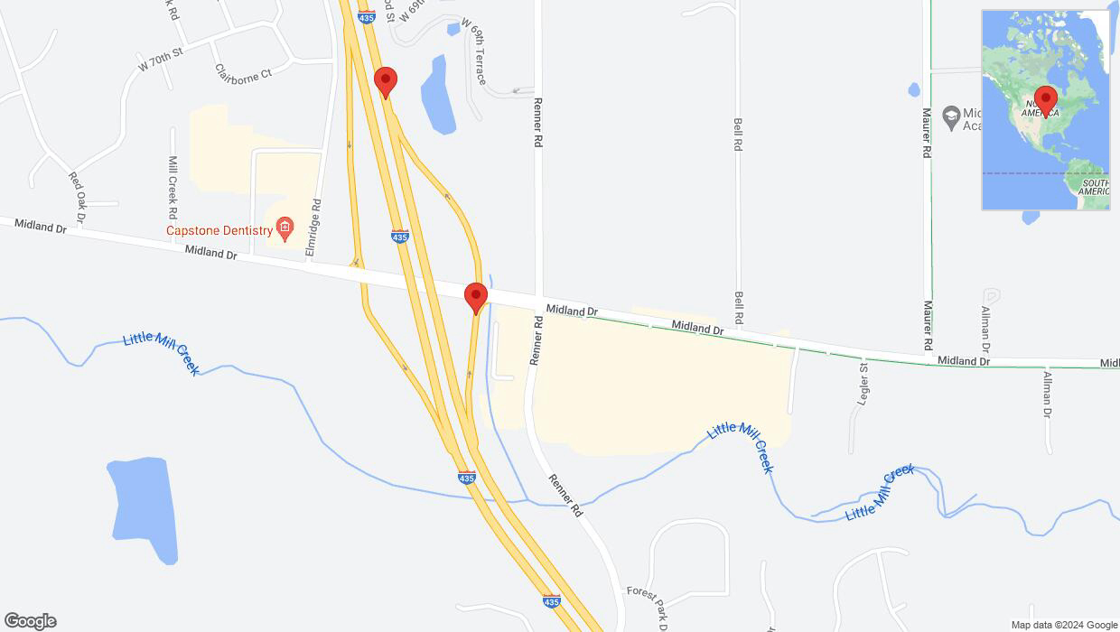 A detailed map that shows the affected road due to 'Shawnee: Renner Road temporarily closed' on June 24th at 2:41 p.m.