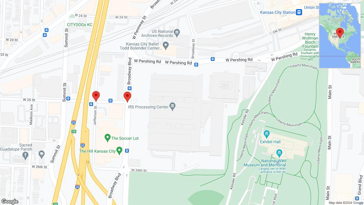 A detailed map that shows the affected road due to 'Kansas City: West 25 Street closed' on June 24th at 3:05 p.m.