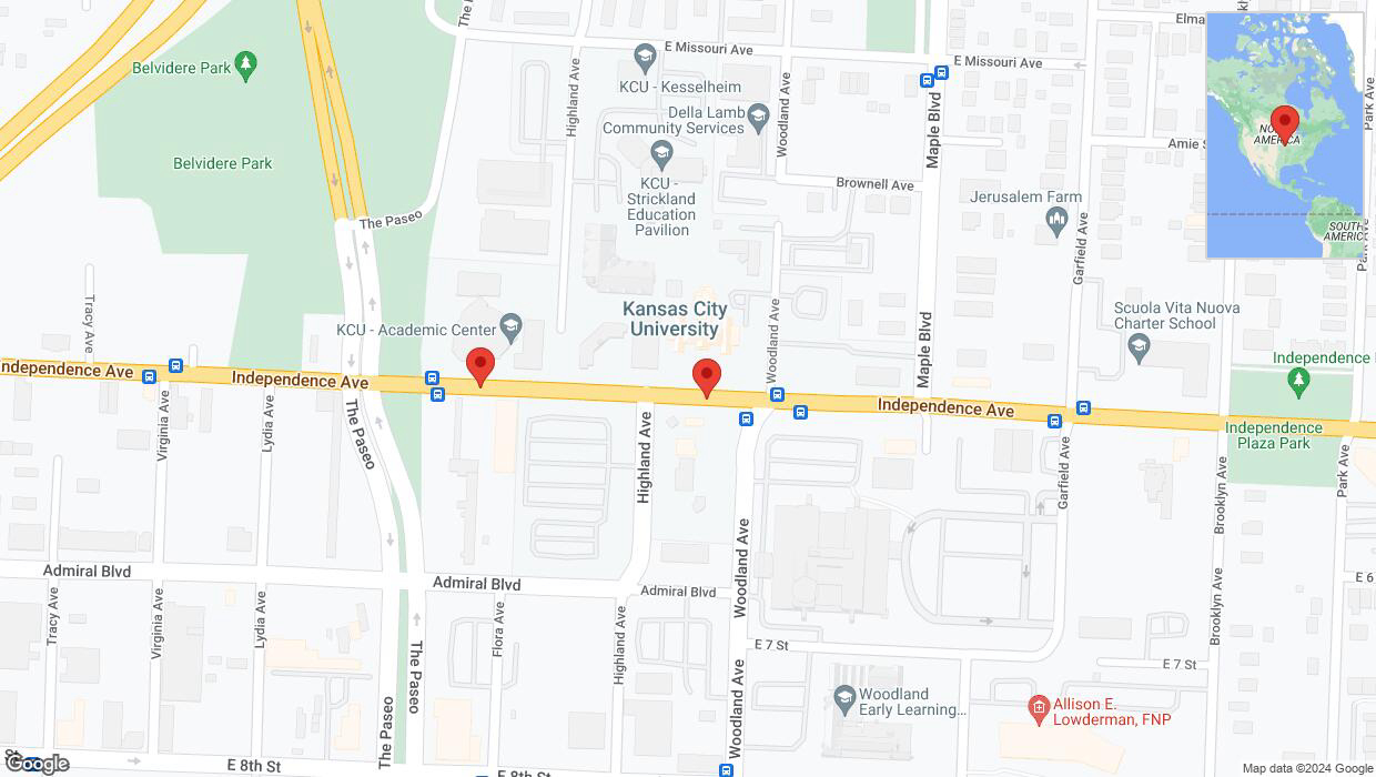 A detailed map that shows the affected road due to 'Independence Avenue/US-24 closed in Kansas City' on June 29th at 4:51 p.m.