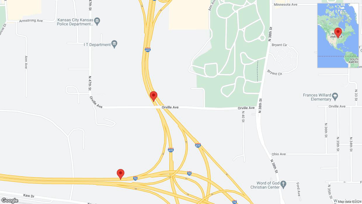A detailed map that shows the affected road due to 'Orville Avenue closed in Kansas City' on June 26th at 10:32 p.m.