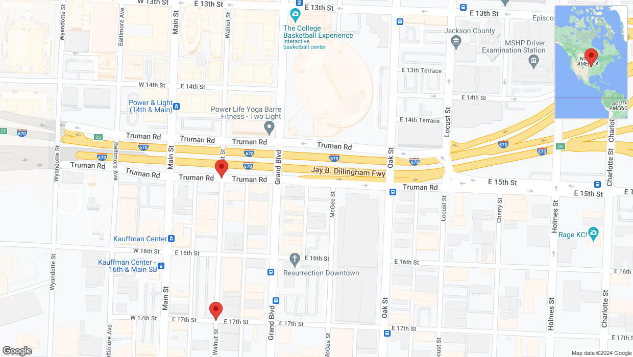 A detailed map that shows the affected road due to 'Walnut Street temporarily closed in Kansas City' on June 29th at 6:36 p.m.