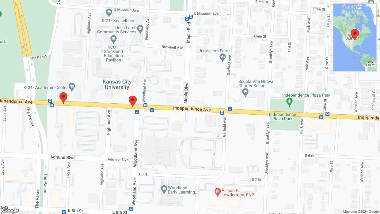 A detailed map that shows the affected road due to 'Independence Avenue/US-24 closed in Kansas City' on June 29th at 11:21 p.m.