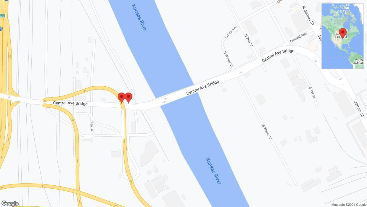 A detailed map that shows the affected road due to 'Central Avenue: bridge closed between South Second Street and I-70 East' on June 29th at 1:45 p.m.