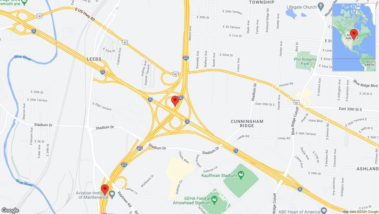 A detailed map that shows the affected road due to 'Traffic alert issued due to heavy rain conditions on southbound I-435 in Kansas City' on July 1st at 12:36 p.m.