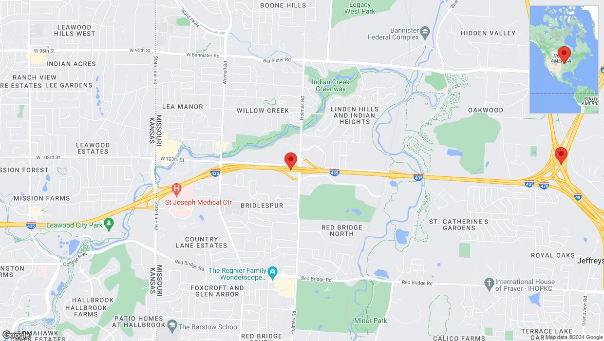 A detailed map that shows the affected road due to 'Drivers cautioned as heavy rain triggers traffic concerns on eastbound I-435 in Kansas City' on July 1st at 12:06 p.m.