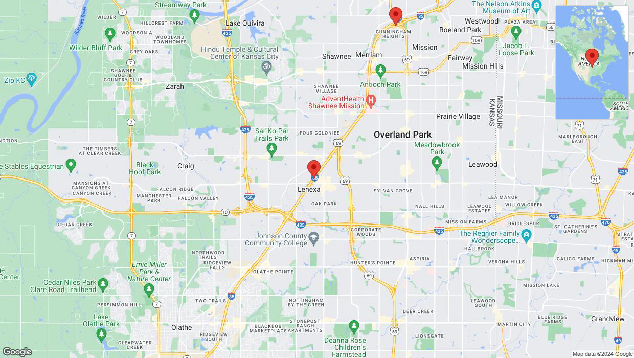 A detailed map that shows the affected road due to 'Heavy rain prompts traffic warning on eastbound I-35 in Lenexa' on July 1st at 12:12 p.m.