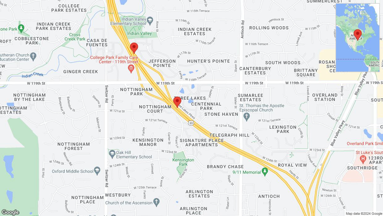 A detailed map that shows the affected road due to 'Overland Park: US-69 closed until Apr. 20' on July 1st at 12:18 p.m.