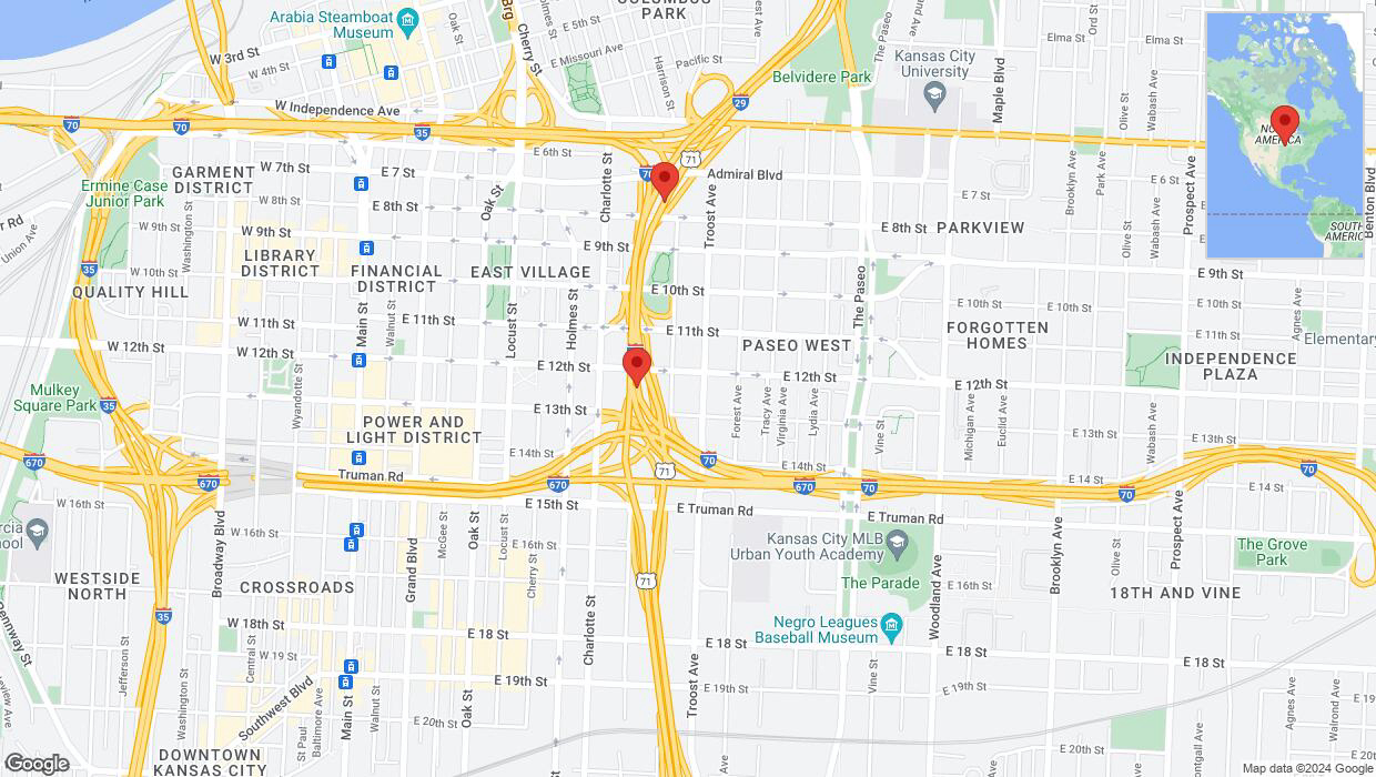 A detailed map that shows the affected road due to 'Drivers cautioned as heavy rain triggers traffic concerns on northbound I-70 in Kansas City' on July 1st at 12:18 p.m.
