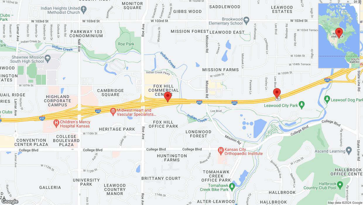 A detailed map that shows the affected road due to 'Heavy rain prompts traffic advisory on eastbound I-435 in Overland Park' on July 1st at 12:24 p.m.