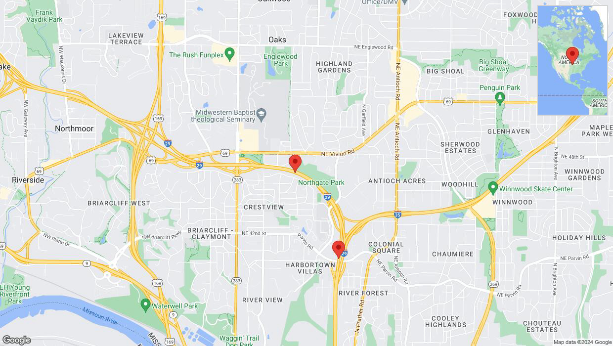 A detailed map that shows the affected road due to 'Traffic alert issued due to heavy rain conditions on southbound I-29 in Kansas City' on July 1st at 12:24 p.m.