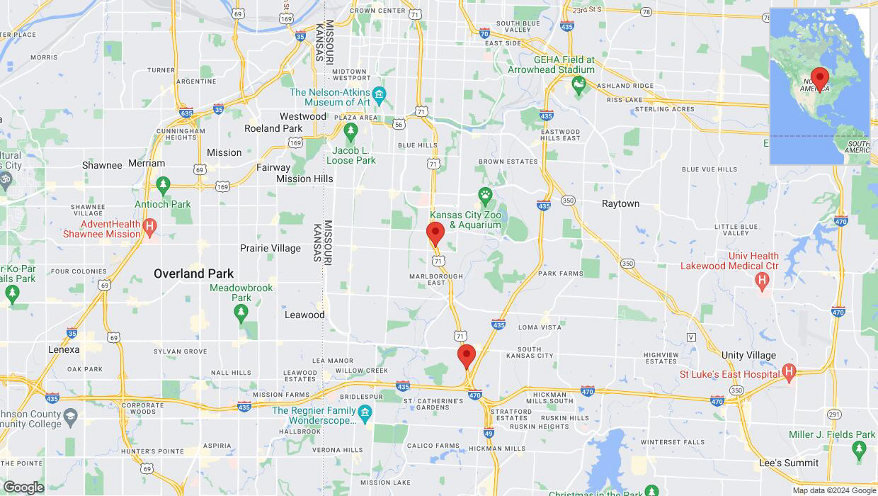 A detailed map that shows the affected road due to 'Drivers cautioned as heavy rain triggers traffic concerns on southbound US-71 South in Kansas City' on July 1st at 12:30 p.m.