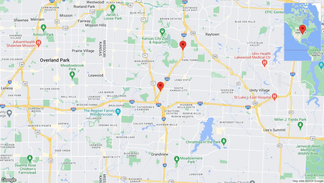 A detailed map that shows the affected road due to 'Traffic alert issued due to heavy rain conditions on northbound I-435 in Kansas City' on July 1st at 12:36 p.m.