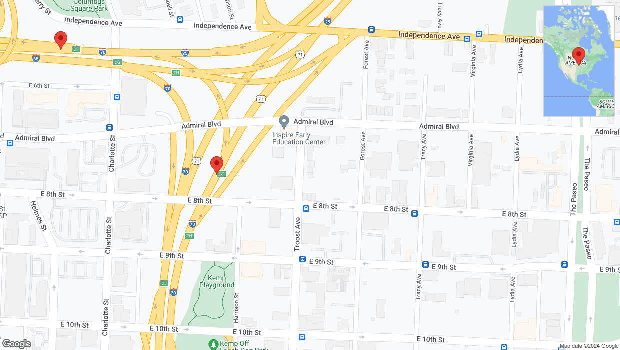 A detailed map that shows the affected road due to 'Kansas City: I-70 closed' on July 1st at 12:42 p.m.